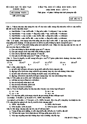 Đề kiểm tra học kì I môn Sinh học Lớp 12 - Mã đề 421 - Năm học 2018-2019 - Sở giáo dục và đào tạo Quảng Nam